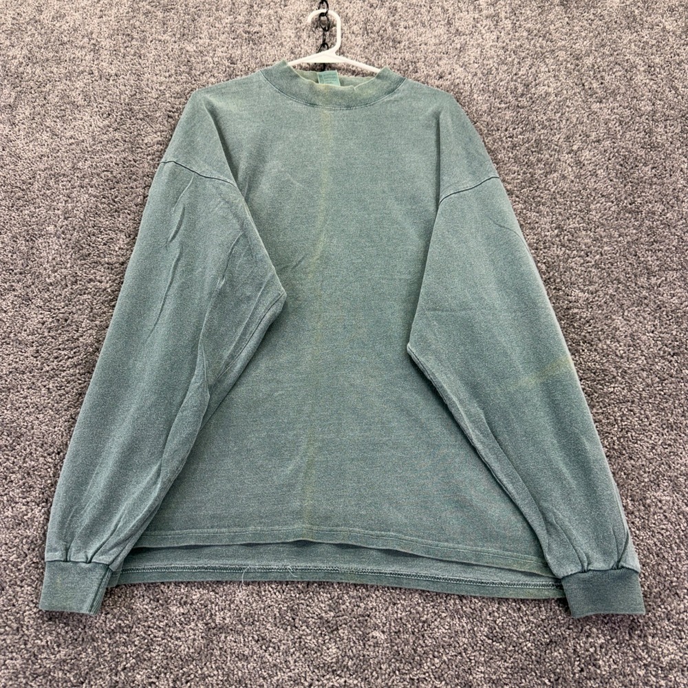 Cotton Deluxe T Shirt Mens 2X Green Long Sleeve Mock Neck